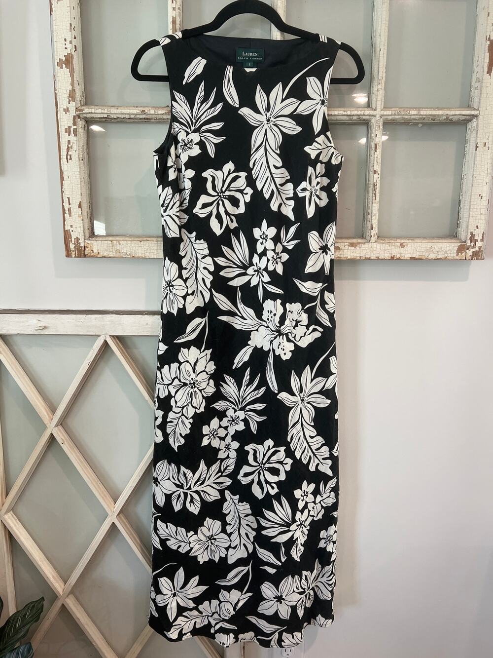 Lauren Ralph Lauren size 6 black & white linen midi dress